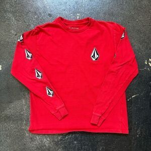 Volcom Red Kids Youth Long Sleeve T-Shirt Size Large 100% Cotton Faded Color